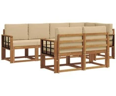 Lauko sofos komplektas su pagalve 7 pcs Natūralus ir bežinis