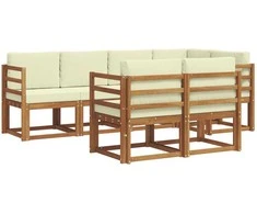 Lauko baldų komplektas Lauko sofos komplektas su pagalve 7 pcs Natūralus ir grietinėlė