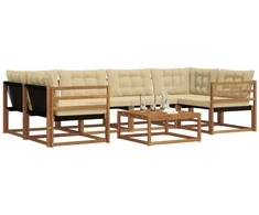 Lauko sofos komplektas su pagalve 7 pcs Natūralus ir bežinis