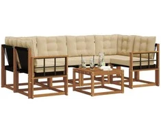 Lauko sofos komplektas su pagalve 7 pcs Natūralus ir bežinis