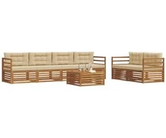 Lauko sofos komplektas su pagalve 7 pcs Natūralus ir bežinis