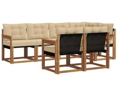 Lauko sofos komplektas su pagalve 7 pcs Natūralus ir bežinis