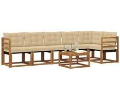Lauko sofos komplektas su pagalve 7 pcs Natūralus ir bežinis