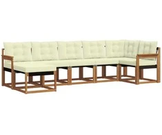 Lauko sofos komplektas su pagalve 7 pcs Natūralus ir grietinėlė