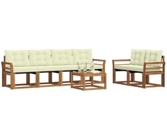 Lauko sofos komplektas su pagalve 7 pcs Natūralus ir grietinėlė