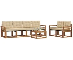 Lauko sofos komplektas su pagalve 7 pcs Natūralus ir bežinis