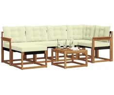 Lauko sofos komplektas su pagalve 7 pcs Natūralus ir grietinėlė