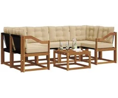 Lauko sofos komplektas su pagalve 7 pcs Natūralus ir bežinis