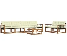 Lauko sofos komplektas su pagalve 7 pcs Natūralus ir grietinėlė