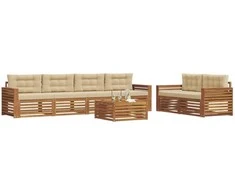 Lauko sofos komplektas su pagalve 7 pcs Natūralus ir bežinis