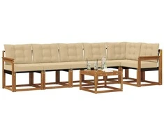 Lauko sofos komplektas su pagalve 7 pcs Natūralus ir bežinis