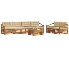 Lauko sofos komplektas su pagalve 7 pcs Natūralus ir bežinis