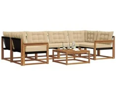 Lauko sofos komplektas su pagalve 7 pcs Natūralus ir bežinis
