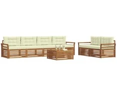 Lauko baldų komplektas Lauko sofos komplektas su pagalve 7 pcs Natūralus ir grietinėlė