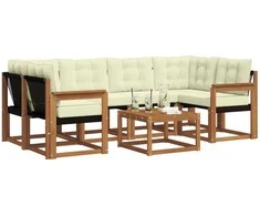 Lauko sofos komplektas su pagalve 7 pcs Natūralus ir grietinėlė