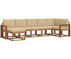 Lauko sofos komplektas su pagalve 7 pcs Natūralus ir bežinis