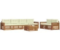 Lauko sofos komplektas su pagalve 7 pcs Natūralus ir grietinėlė