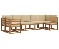 Lauko sofos komplektas su pagalve 7 pcs Natūralus ir bežinis