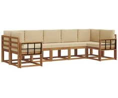 Lauko sofos komplektas su pagalve 7 pcs Natūralus ir bežinis