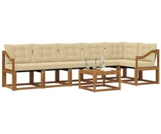 Lauko sofos komplektas su pagalve 7 pcs Natūralus ir bežinis