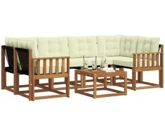 Lauko sofos komplektas su pagalve 7 pcs Natūralus ir grietinėlė