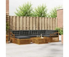 Lauko baldų komplektas Lauko sofos komplektas su pagalve 7 pcs Natūralus ir antracitas