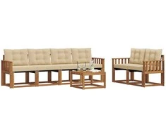 Lauko sofos komplektas su pagalve 7 pcs Natūralus ir bežinis