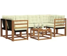 Lauko sofos komplektas su pagalve 7 pcs Natūralus ir grietinėlė