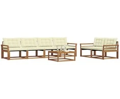 Lauko sofos komplektas su pagalve 7 pcs Natūralus ir grietinėlė