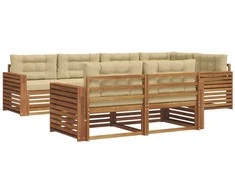 Lauko sofos komplektas su pagalve 7 pcs Natūralus ir bežinis