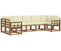 Lauko sofos komplektas su pagalve 7 pcs Natūralus ir grietinėlė