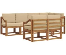 Lauko sofos komplektas su pagalve 7 pcs Natūralus ir bežinis