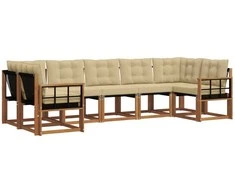 Lauko sofos komplektas su pagalve 7 pcs Natūralus ir bežinis