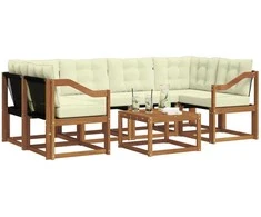 Lauko sofos komplektas su pagalve 7 pcs Natūralus ir grietinėlė