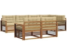 Lauko sofos komplektas su pagalve 7 pcs Natūralus ir bežinis