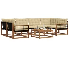 Lauko sofos komplektas su pagalve 7 pcs Natūralus ir bežinis