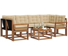 Lauko sofos komplektas su pagalve 7 pcs Natūralus ir bežinis
