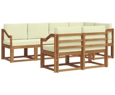 Lauko baldų komplektas Lauko sofos komplektas su pagalve 7 pcs Natūralus ir grietinėlė