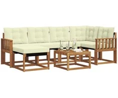 Lauko sofos komplektas su pagalve 7 pcs Natūralus ir grietinėlė