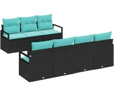 Sofos komplektas su pagalve 8 pcs Juoda ir turkio poliratanas