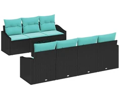 Sofos komplektas su pagalve 8 pcs Juoda ir turkio poliratanas