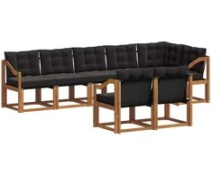 Lauko sofos komplektas su pagalve 8 pcs Natūrali ir juoda