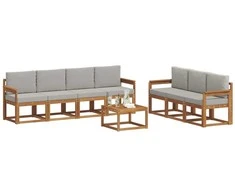 Lauko sofos komplektas 8 pcs Natūrali ir šviesiai pilka
