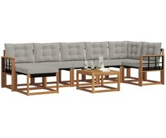 Lauko sofos komplektas 8 pcs Natūrali ir šviesiai pilka