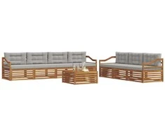 Lauko sofos komplektas 8 pcs Natūrali ir šviesiai pilka