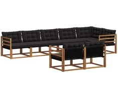 Lauko sofos komplektas su pagalve 8 pcs Natūrali ir juoda