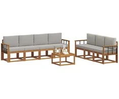 Lauko sofos komplektas 8 pcs Natūrali ir šviesiai pilka