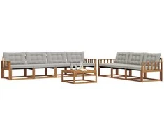 Lauko sofos komplektas 8 pcs Natūrali ir šviesiai pilka