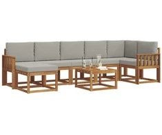 Lauko sofos komplektas 8 pcs Natūrali ir šviesiai pilka
