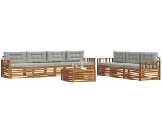 Lauko sofos komplektas 8 pcs Natūrali ir šviesiai pilka